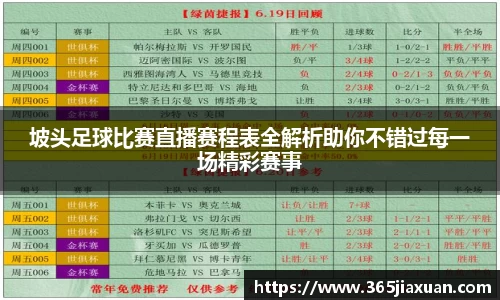 坡头足球比赛直播赛程表全解析助你不错过每一场精彩赛事